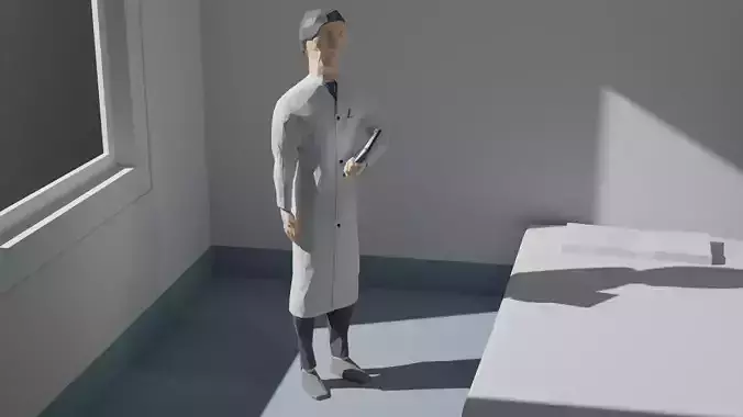 LowPoly Doctor man in lab coat holding clipboard