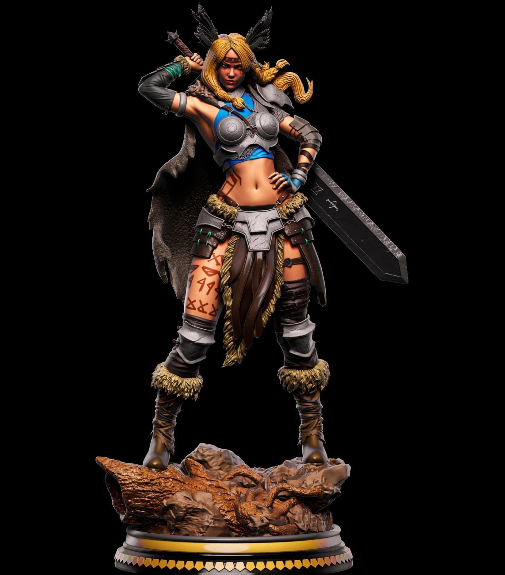 Guerreira statue of woman holding sword 3D print model_7