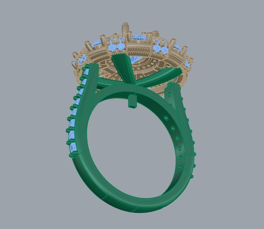 Fancy Round and Oval Gemstone Halo Ring 3D print model_3