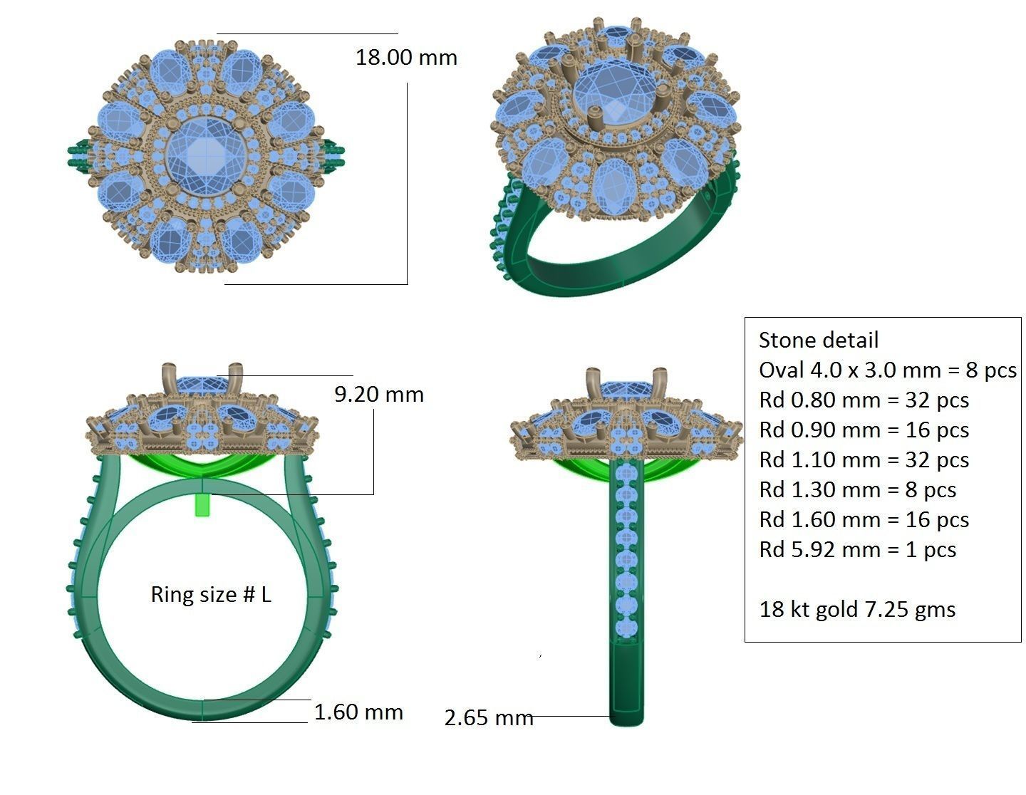 Fancy Round and Oval Gemstone Halo Ring 3D print model_5