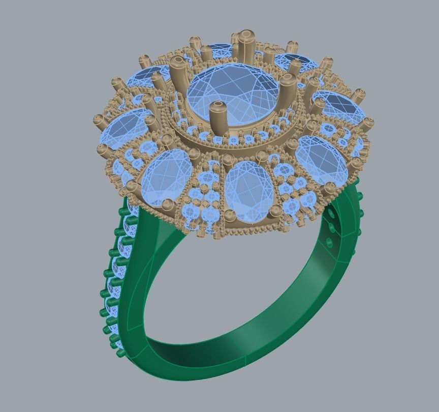 Fancy Round and Oval Gemstone Halo Ring 3D print model_1