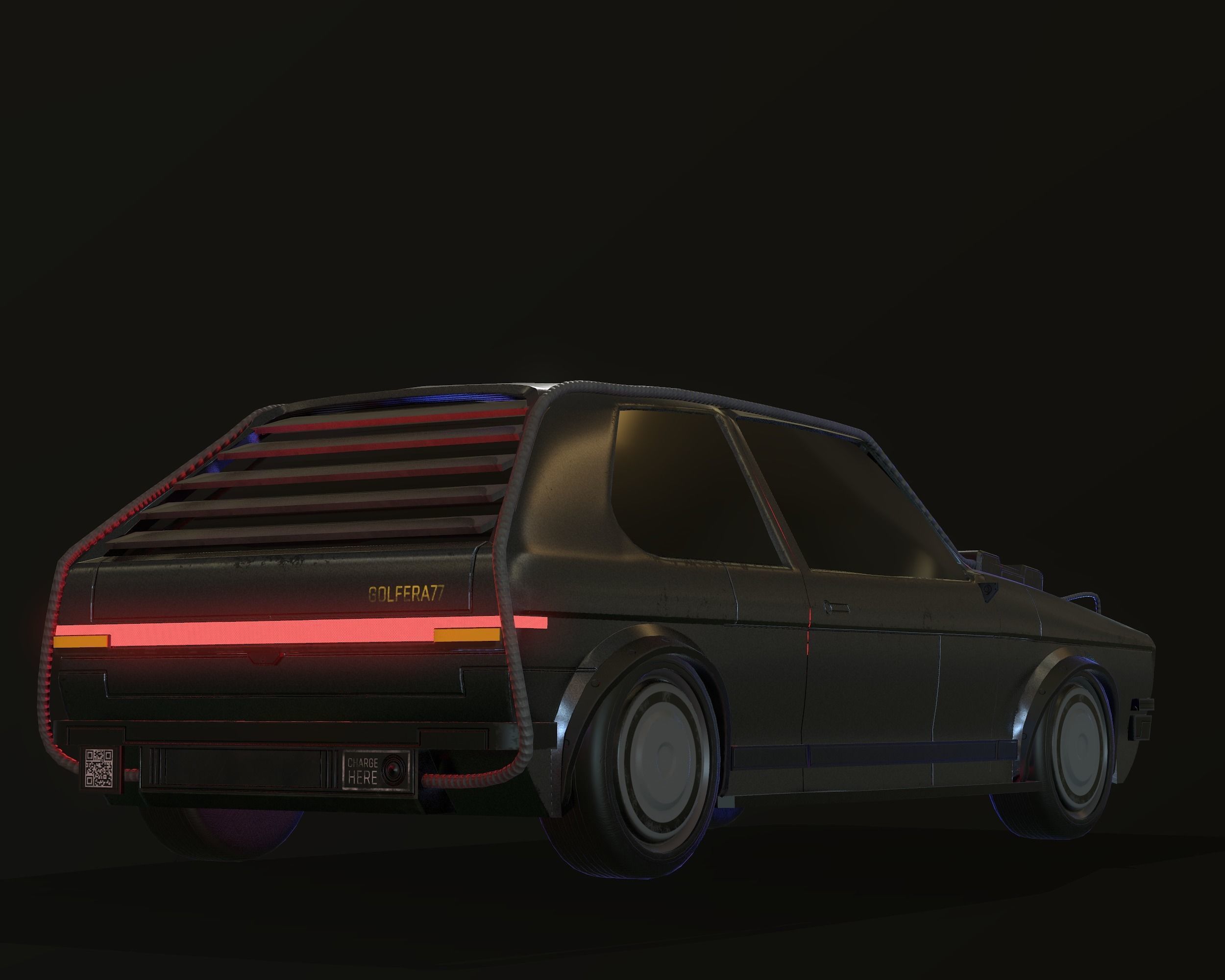 Cyberpunk car - Golfera 77 Low-poly 3D model_1