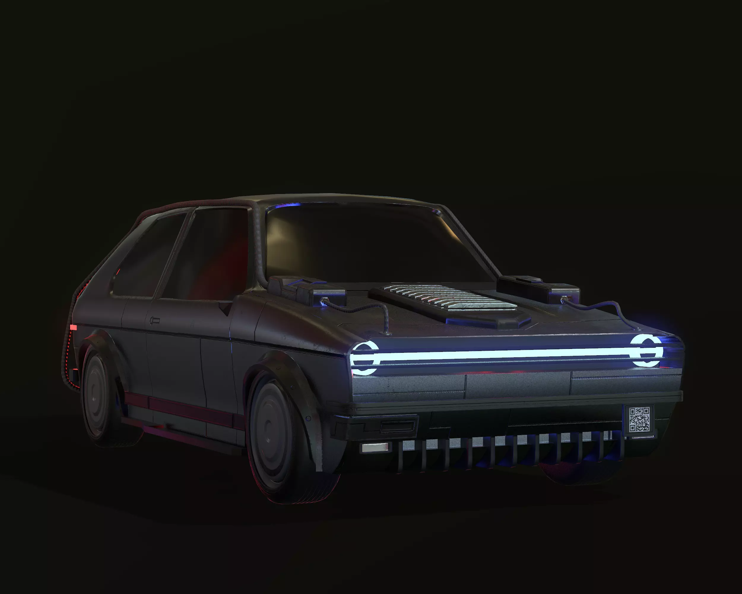 Cyberpunk car - Golfera 77 Low-poly 3D model_0