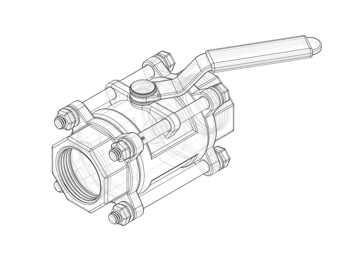 Ball Valve 1 inch Low-poly 3D model_3