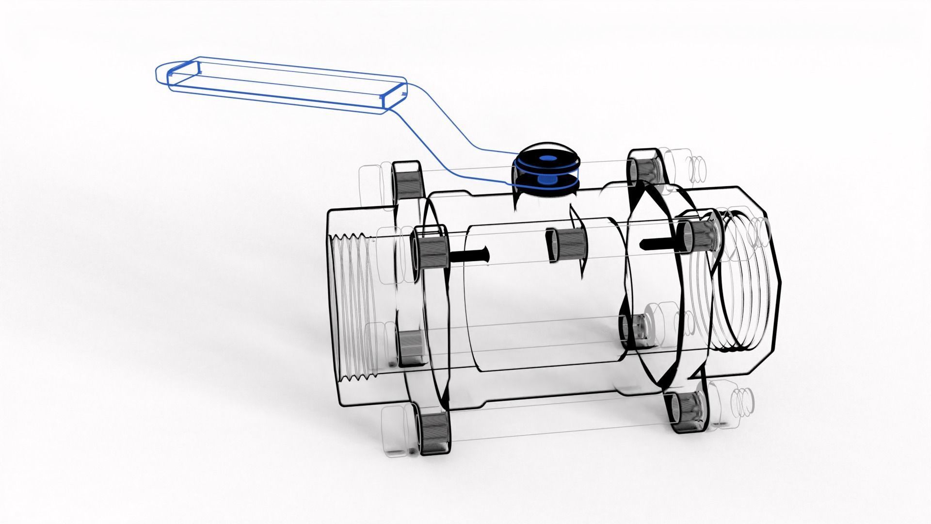 Ball Valve 1 inch Low-poly 3D model_2