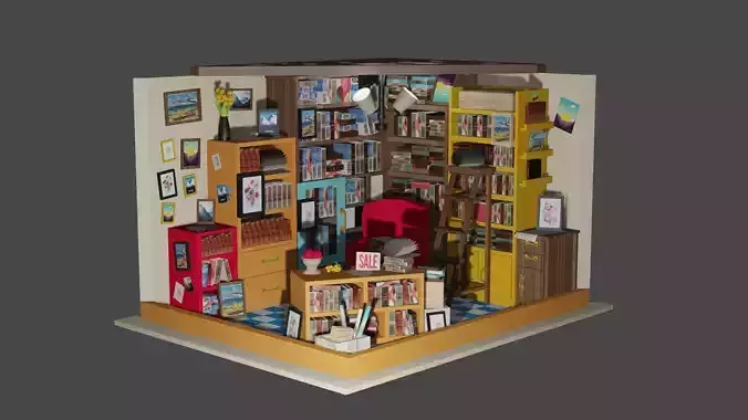 3D ROOM LIBRARY INTERIOR LOW-POLY Low-poly 3D model