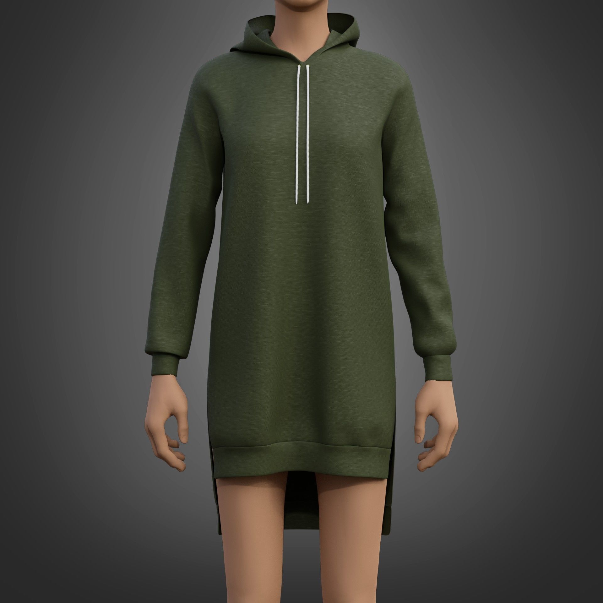 Hood Sweater Dress 3D model_2
