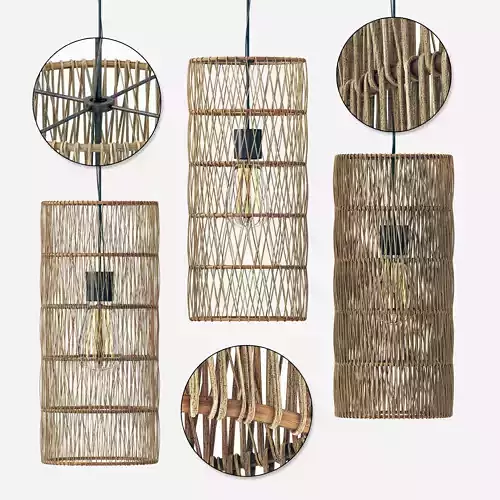 Lamp wood rotang wicker Cylinder