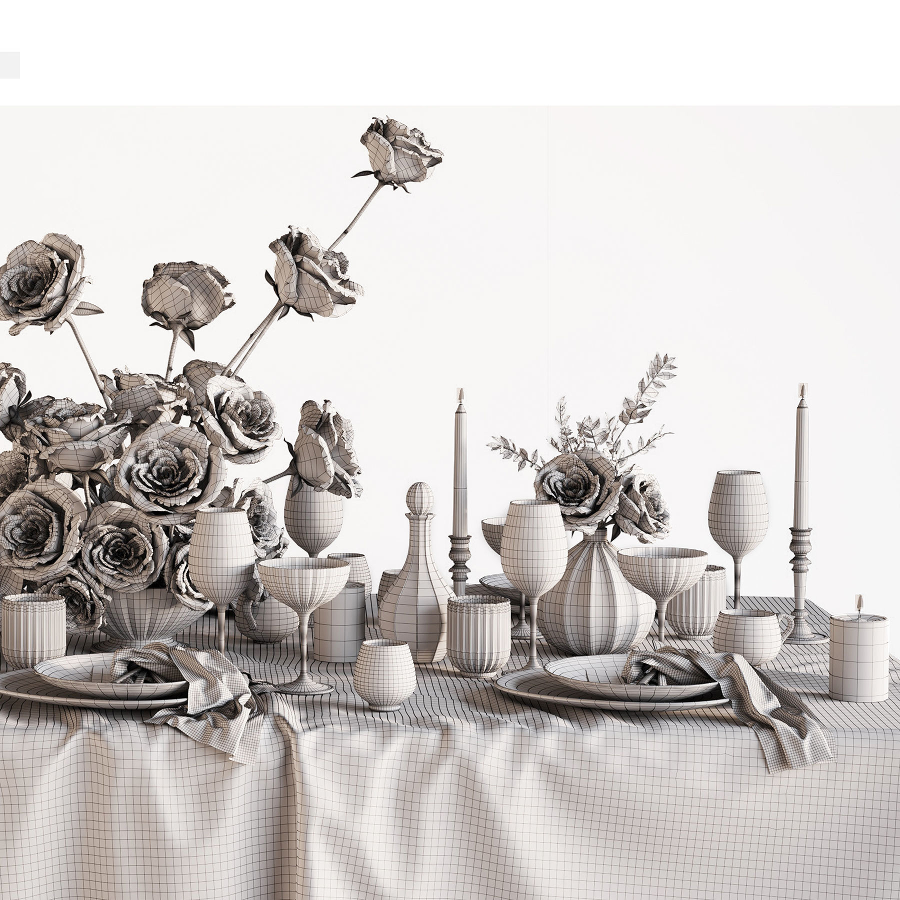 Tableware Set 4 table with flowers and candles 3D model_5