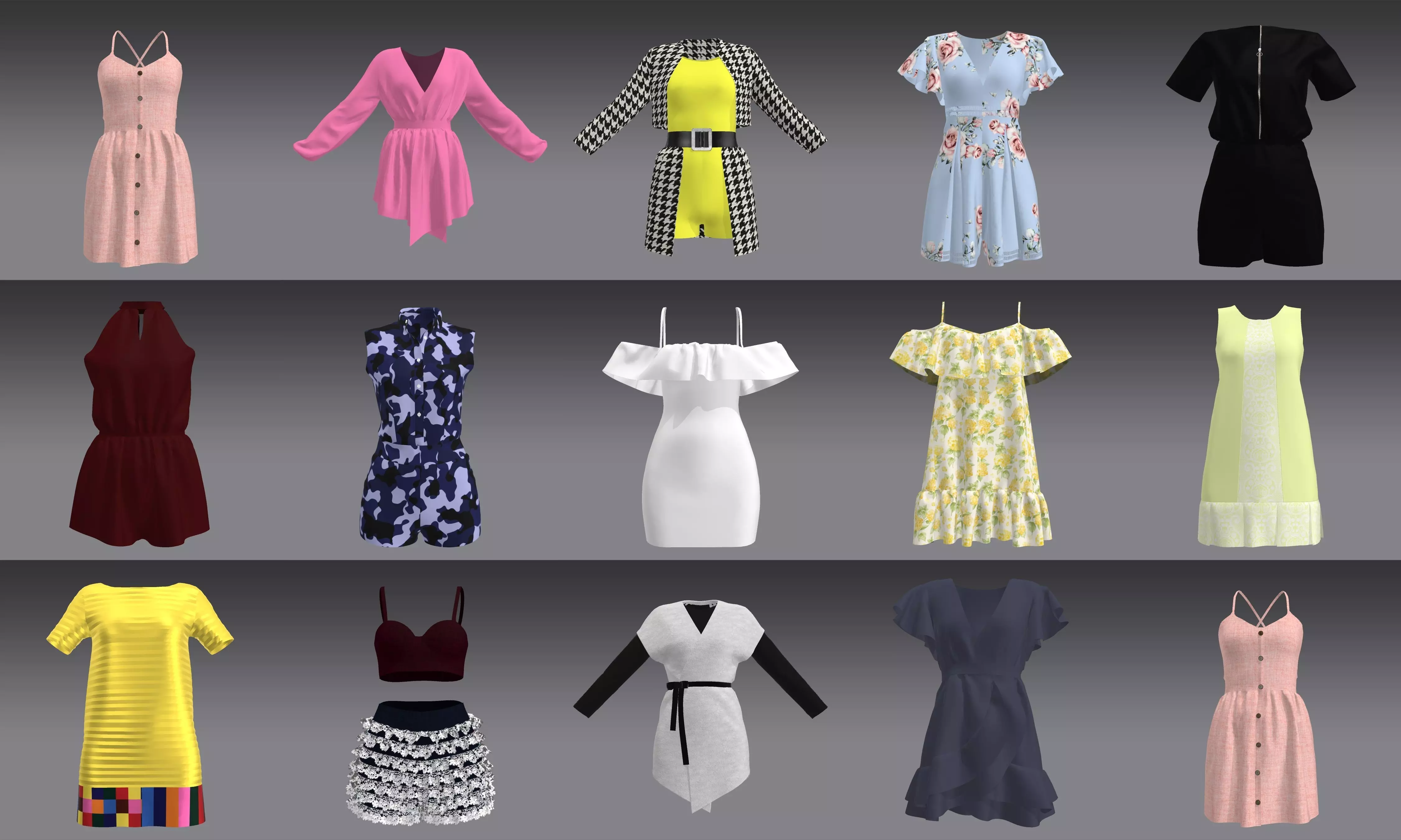 Cute girl clothes collection Low-poly 3D model
