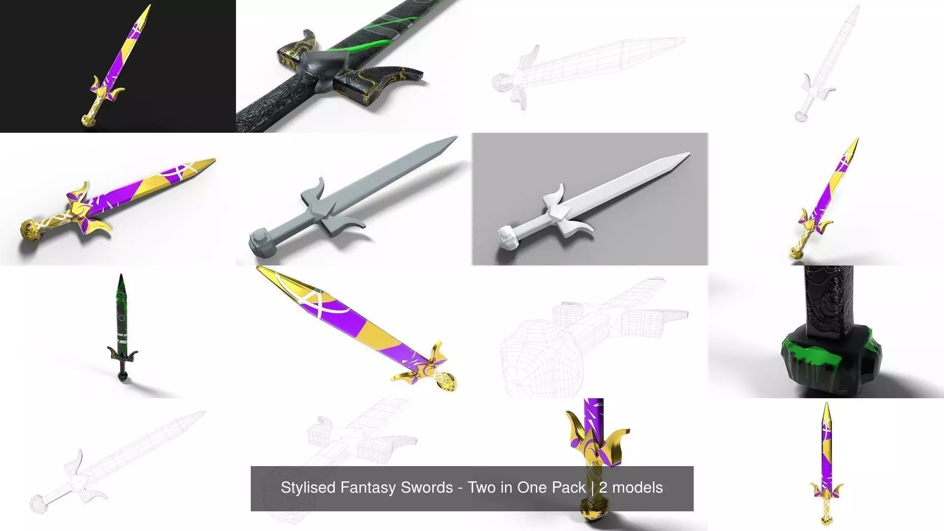 Stylised Fantasy Swords - Two in One Pack 3D Model Collection_0