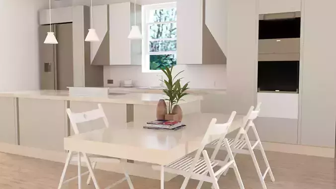 Kitchen 3D Model modern with cabinets