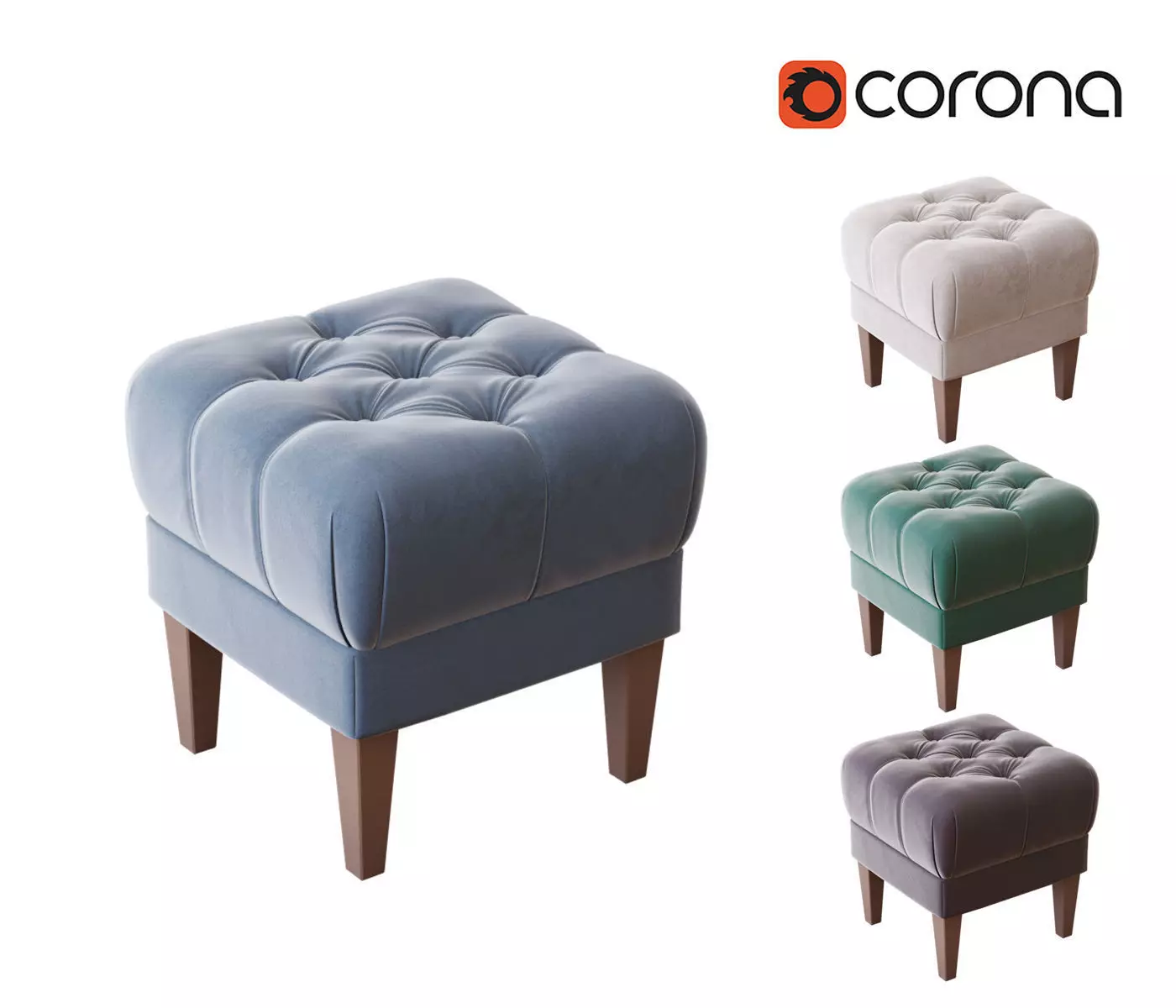 Buttoned velvet pouffe for interiors 3D model