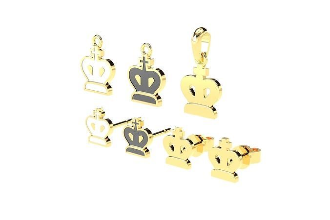 King pendants and earrings chess set  3D print model