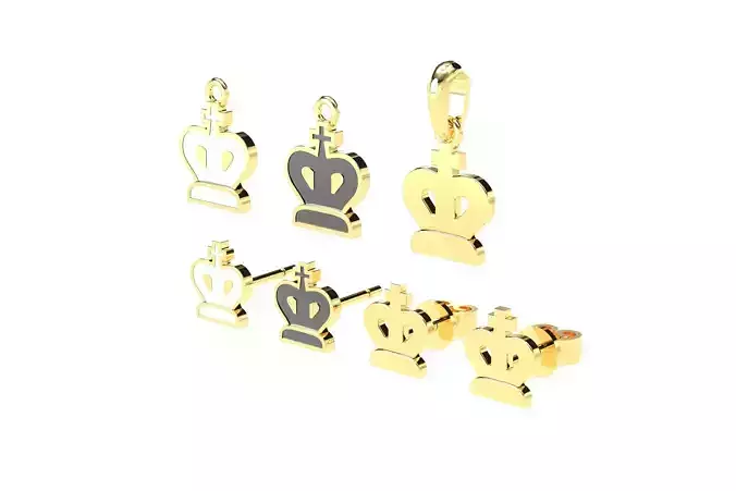 King pendants and earrings chess set  3D print model