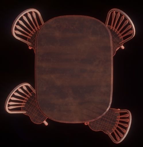 Table Set four wooden chairs and Low-poly 3D model_3