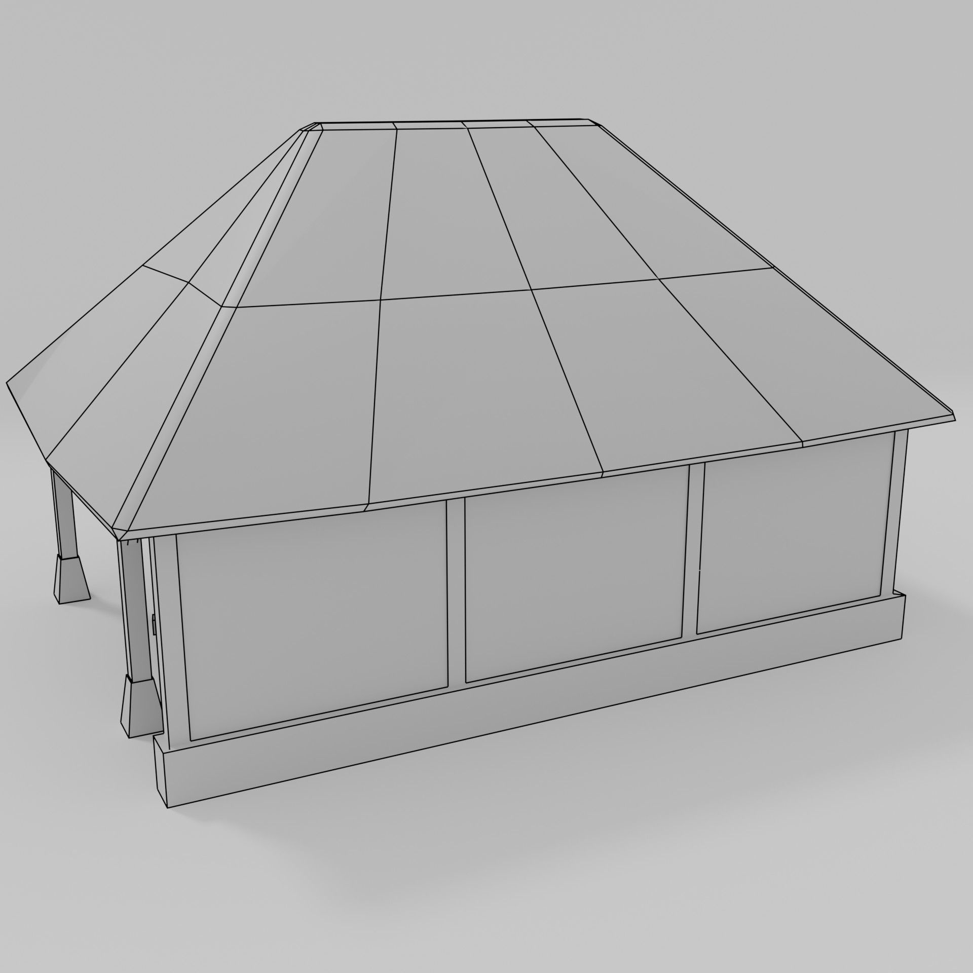 Stable wooden structure with thatched roof Low-poly 3D model_9