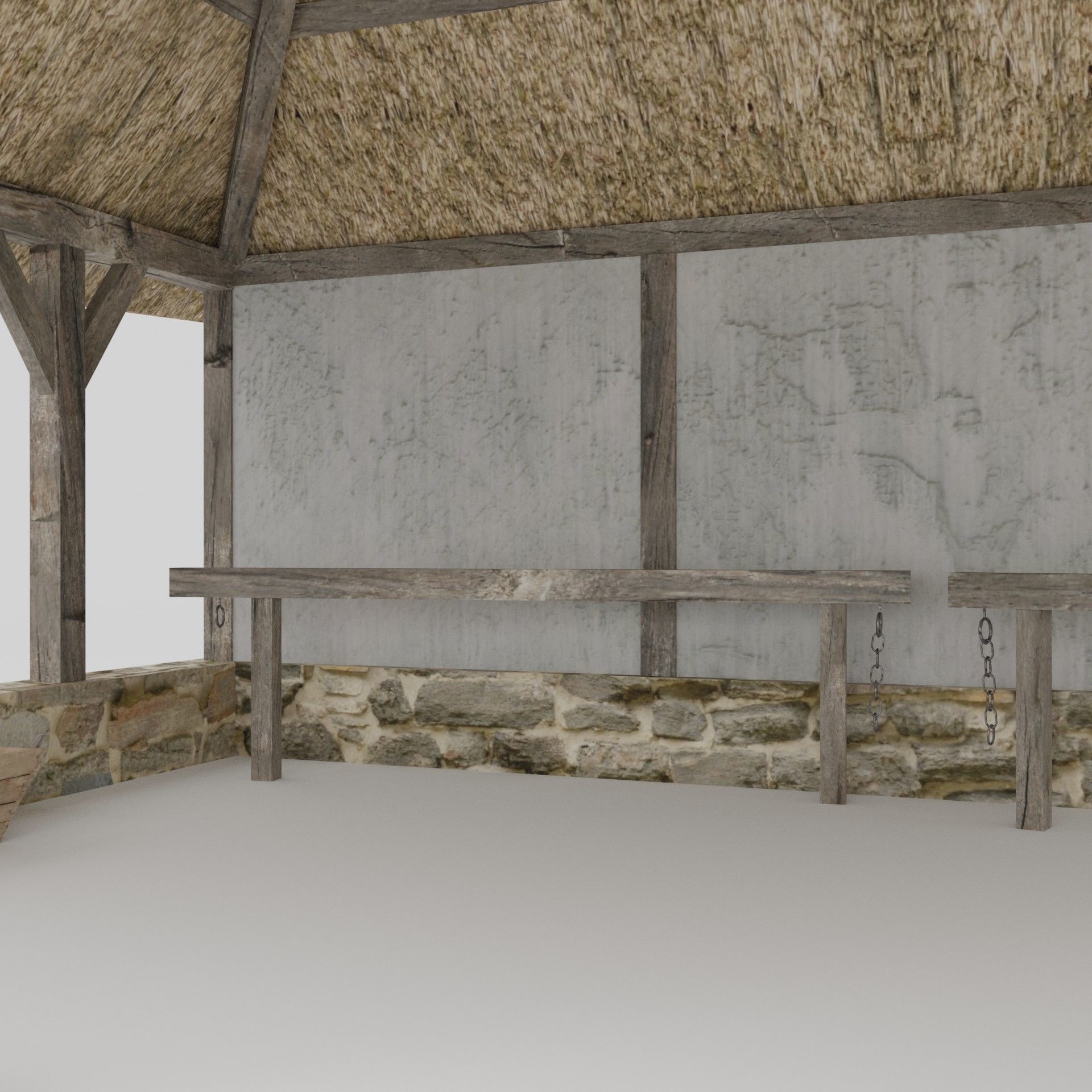 Stable wooden structure with thatched roof Low-poly 3D model_6