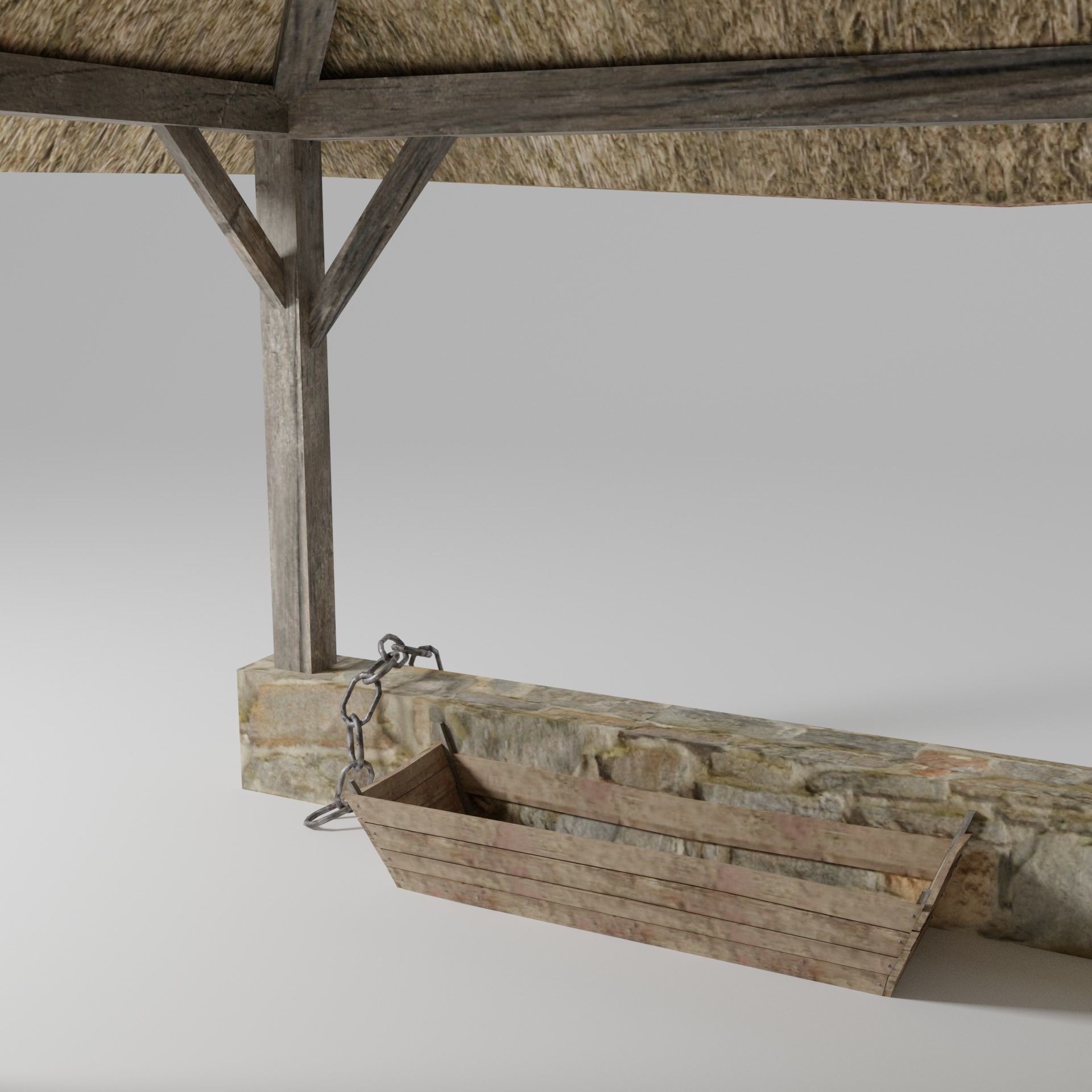 Stable wooden structure with thatched roof Low-poly 3D model_5