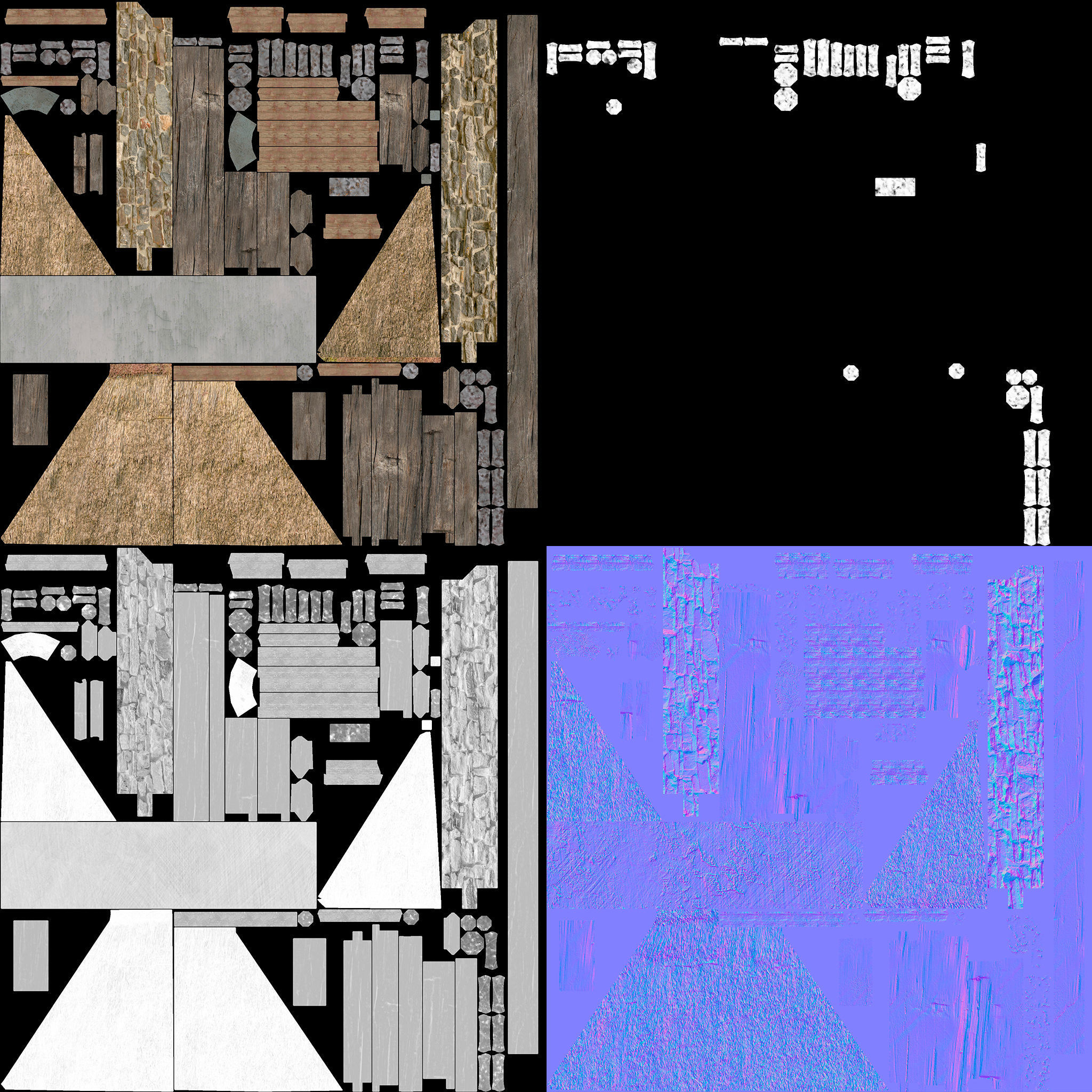 Stable wooden structure with thatched roof Low-poly 3D model_10