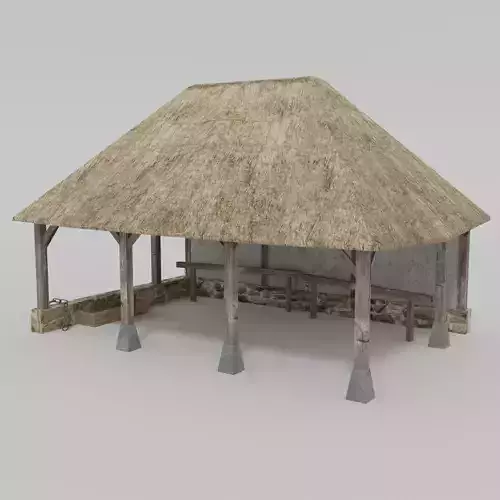 Stable wooden structure with thatched roof