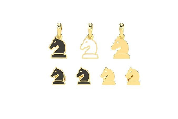 Knight pendant and earrings chess set  3D print model