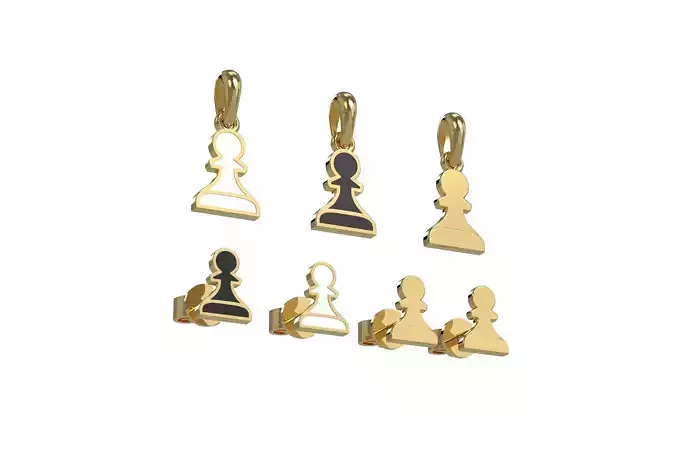 Pawn pendant and earrings chess set  3D print model
