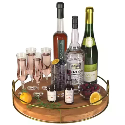 Alcohol set with tray and fruits