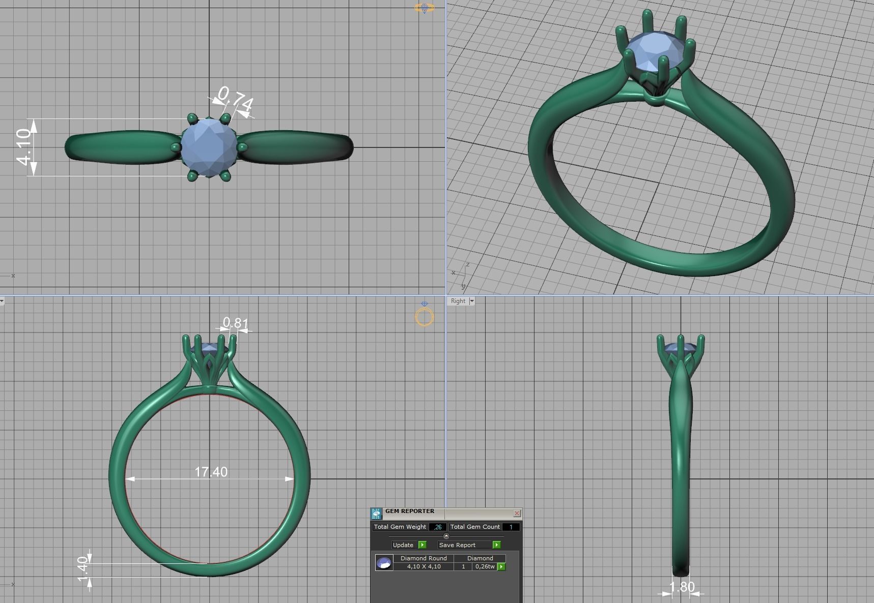 Solitaire Engagement Ring 4mm Stone printable 3dmodel 3D print model_16