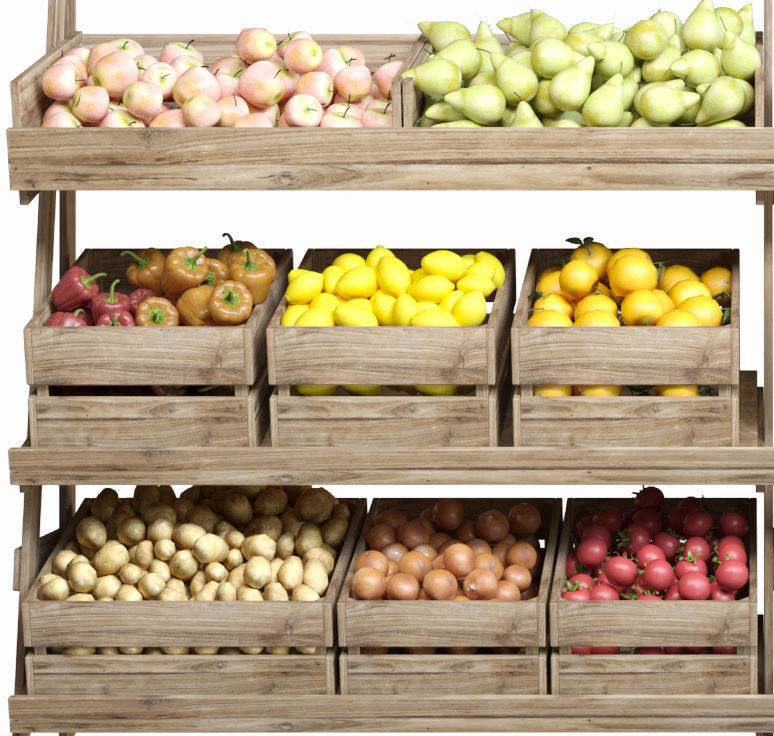 Rack with food and fruit 3D model_3