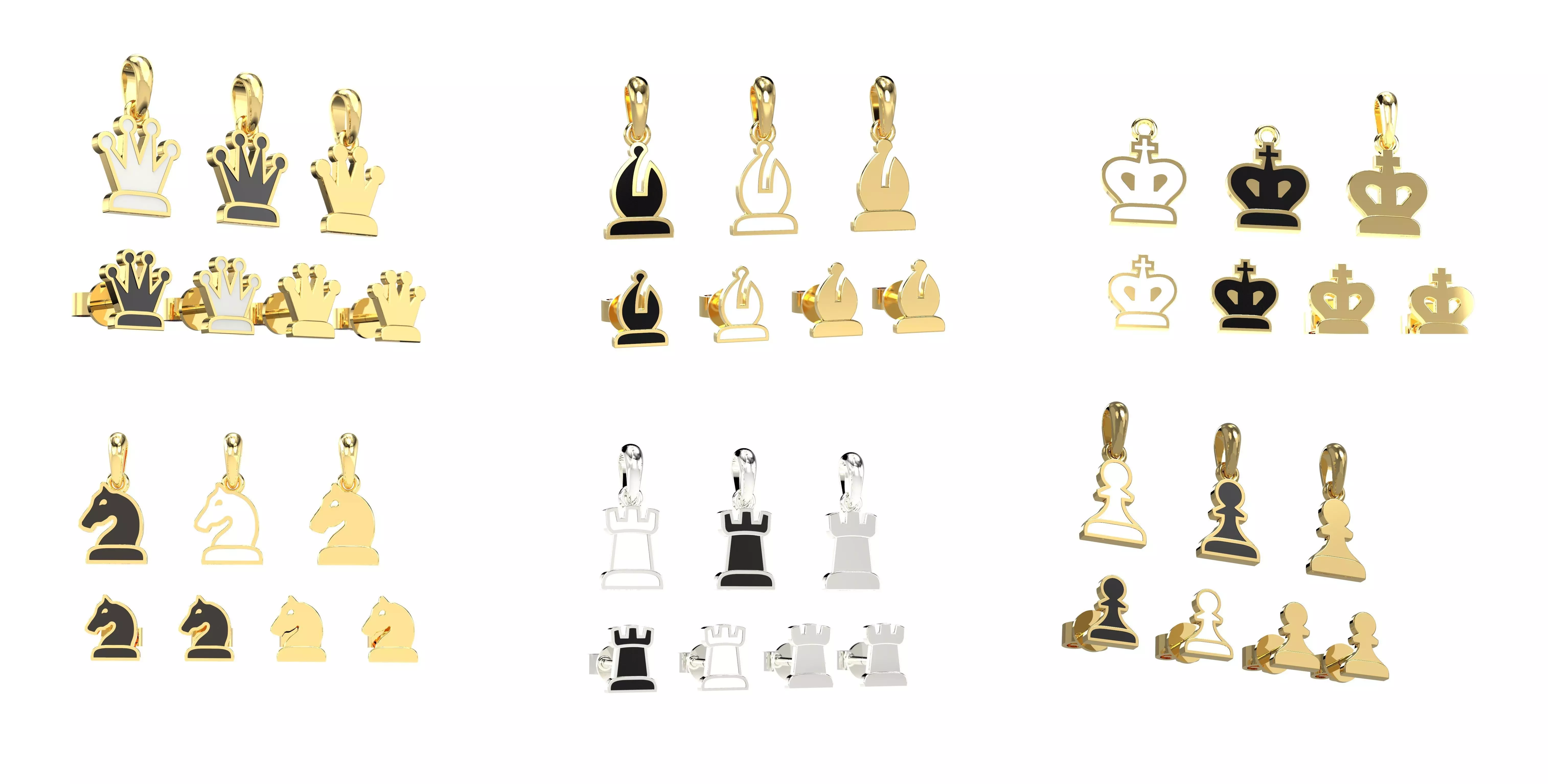 Chess pendants and earrings set 3D print model