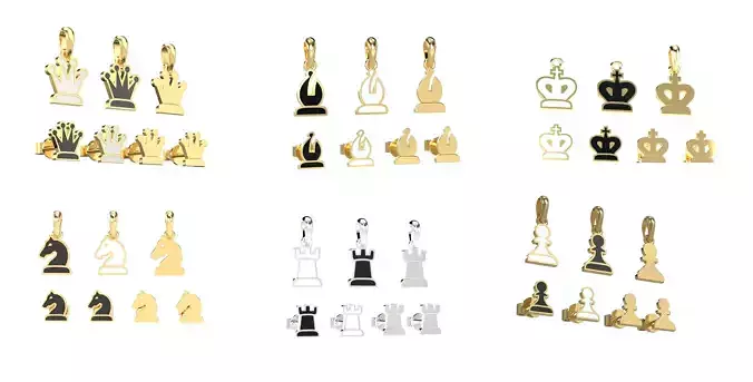 Chess pendants and earrings set  3D print model