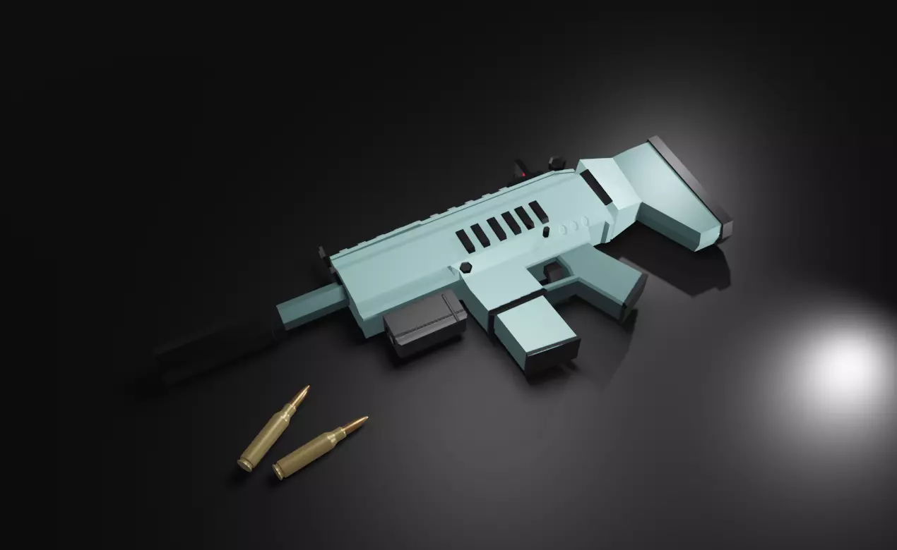 Low poly gun Scar l Low-poly 3D model_0