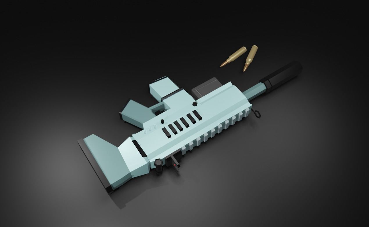 Low poly gun Scar l Low-poly 3D model_2