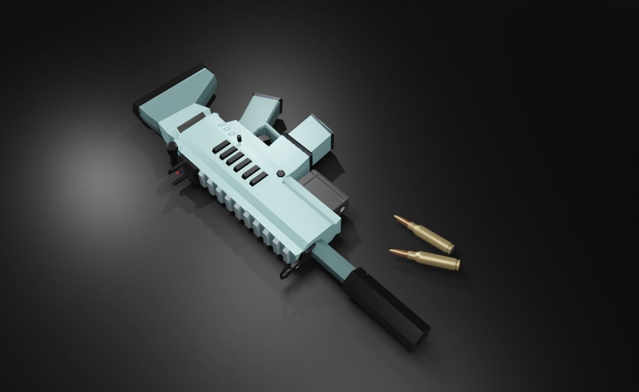 Low poly gun Scar l Low-poly 3D model_1
