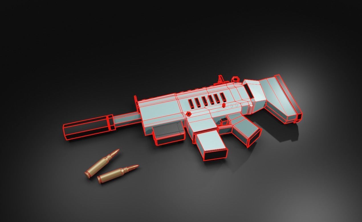 Low poly gun Scar l Low-poly 3D model_4