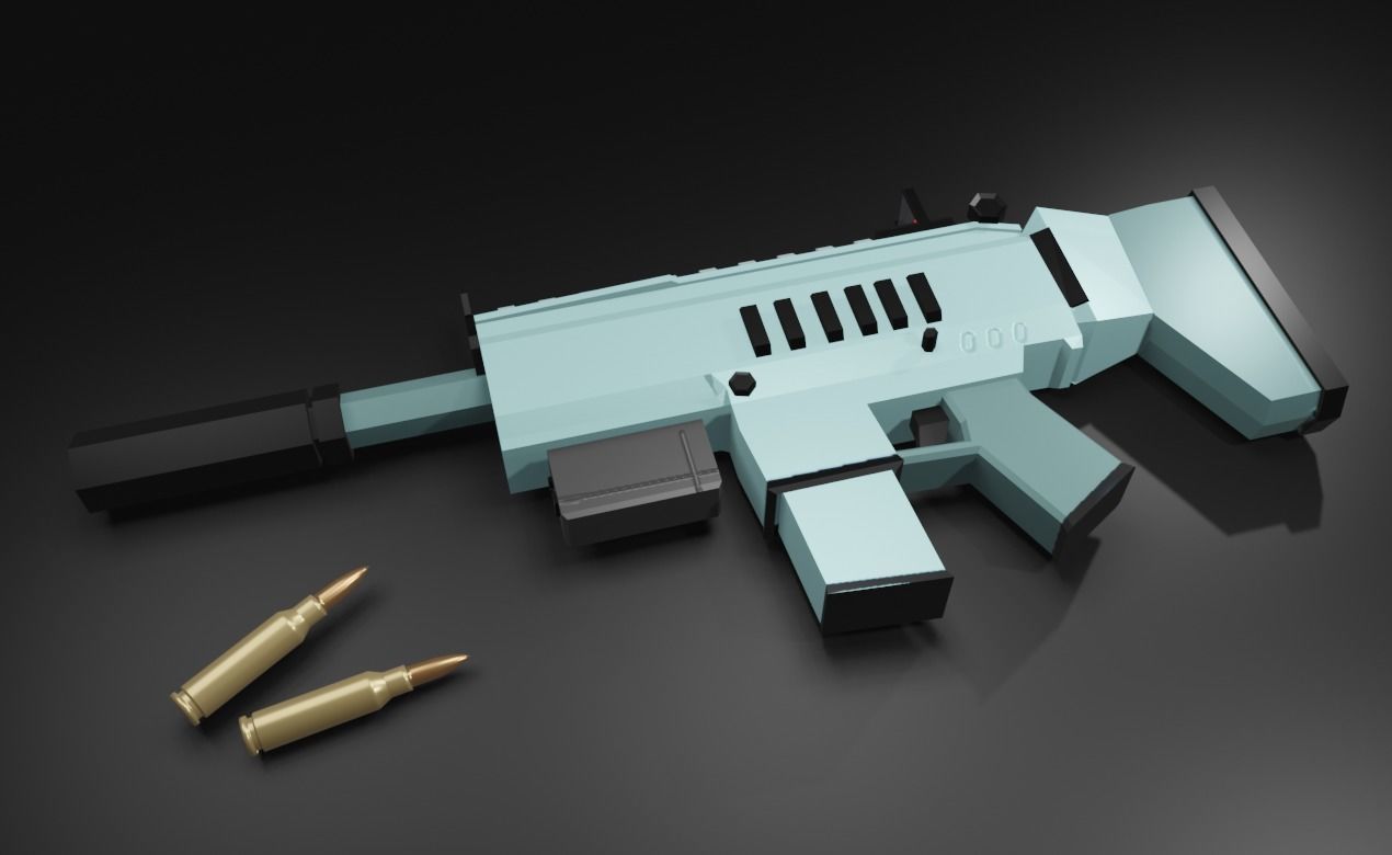 Low poly gun Scar l Low-poly 3D model_5