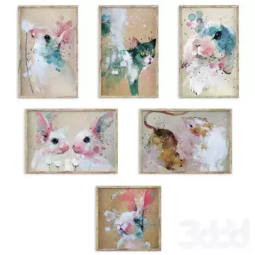 Picture Set 01 Watercolor on canvas 3D model