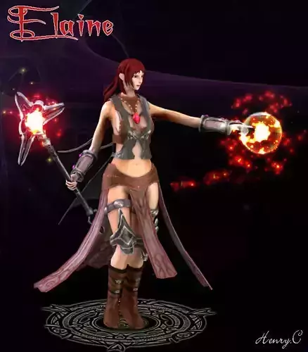 Elaine female character holding sword Low-poly 3D model