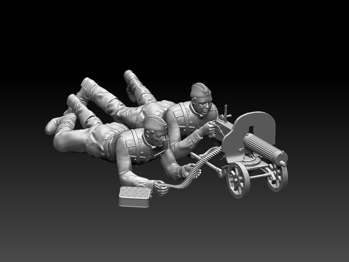 ussr soldiers and Maxim machine gun 3D print model_18