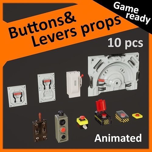 Buttons and levers pack animated Low-poly 3D model