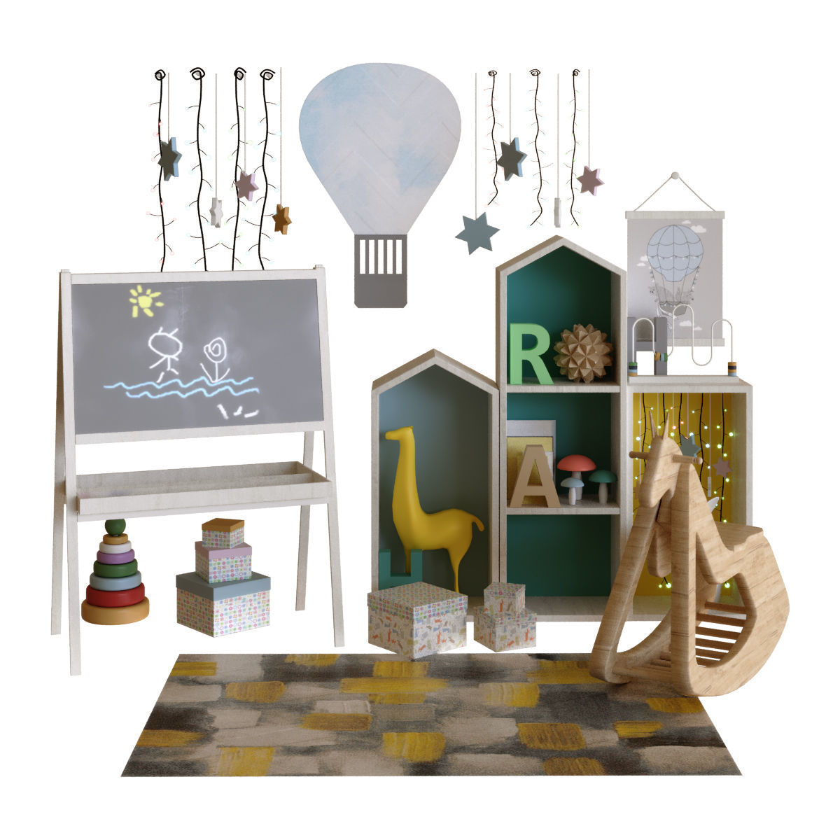 Children decor set 002 Low-poly 3D model_2