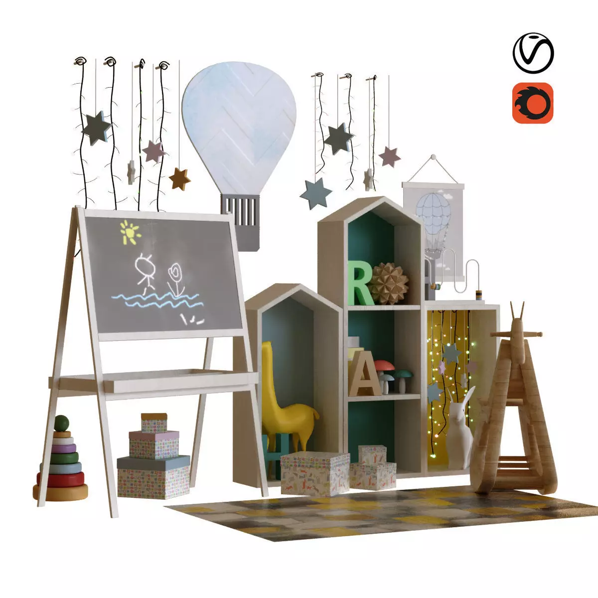 Children decor set 002 Low-poly 3D model_0