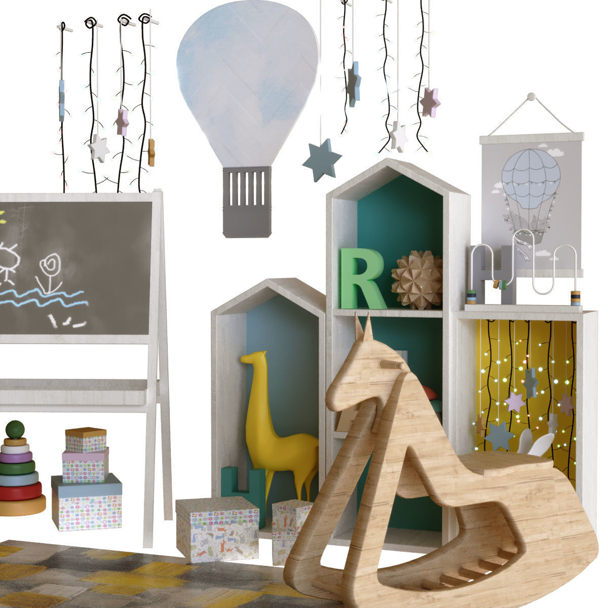 Children decor set 002 Low-poly 3D model_1