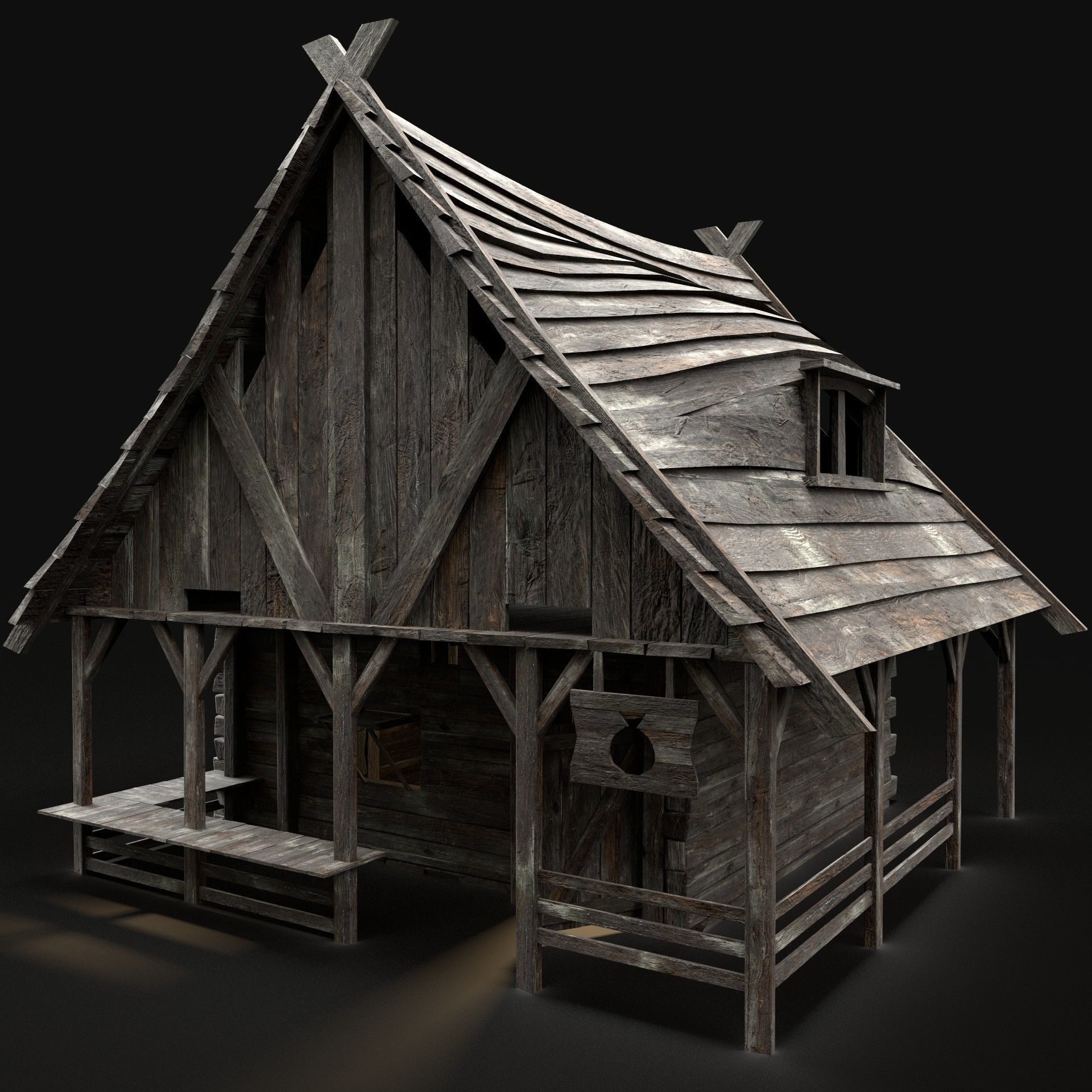 MEDIEVAL SHOP STALL FANTASY MARKET STORE CITY TOWN HOUSE HUT Low-poly 3D model_2