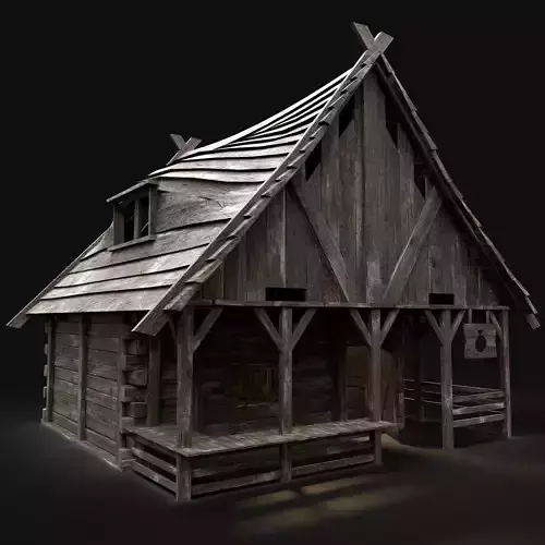 MEDIEVAL SHOP STALL FANTASY MARKET STORE CITY TOWN HOUSE HUT Low-poly 3D model