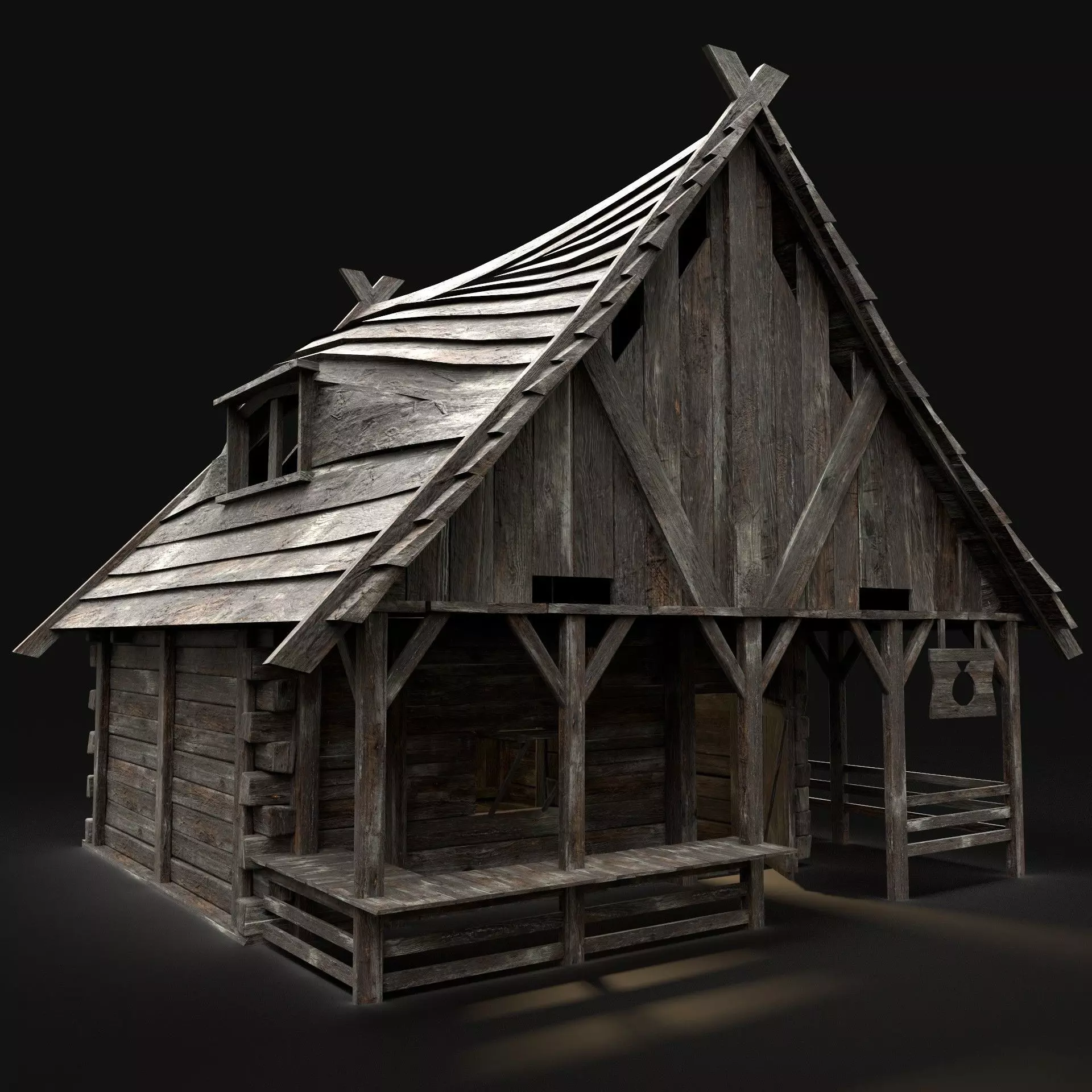 MEDIEVAL SHOP STALL FANTASY MARKET STORE CITY TOWN HOUSE HUT Low-poly 3D model_0