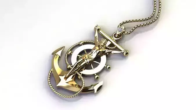 anchor with Jesus only light gold no diamond 