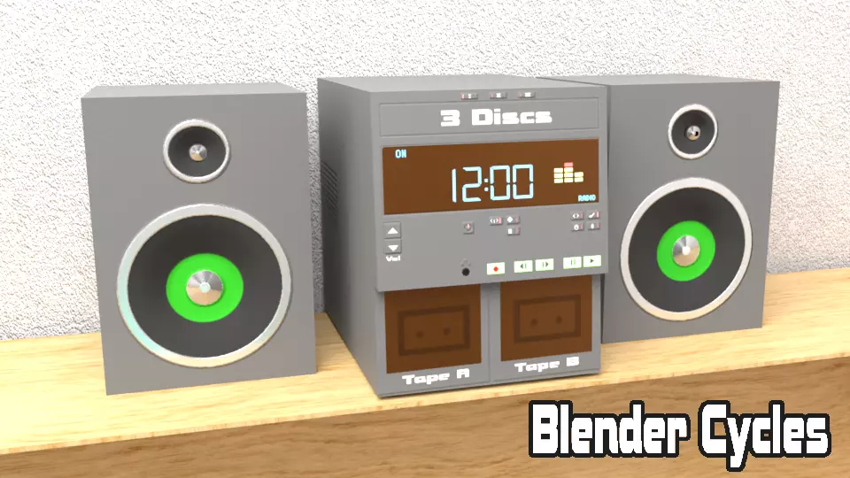 Vintage 3 Discs AM FM Tape Radio PBR Lowpoly Low-poly 3D model_0