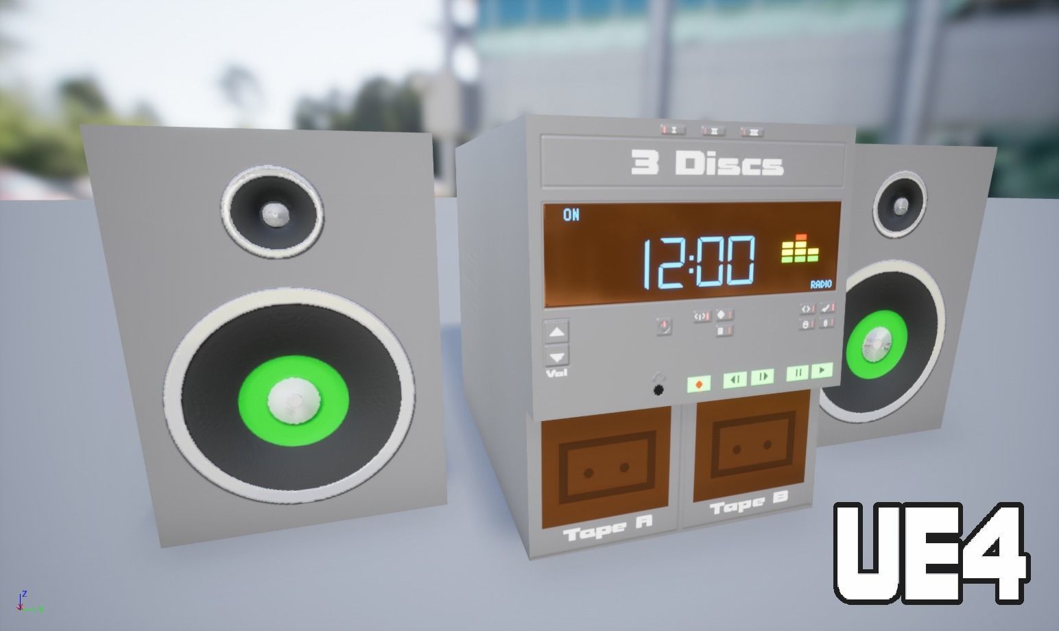 Vintage 3 Discs AM FM Tape Radio PBR Lowpoly Low-poly 3D model_1